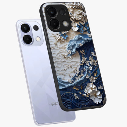 Floral Wave Origami Glass Case displayed in angled mockup highlighting geometric origami flower design with modern aesthetic style.