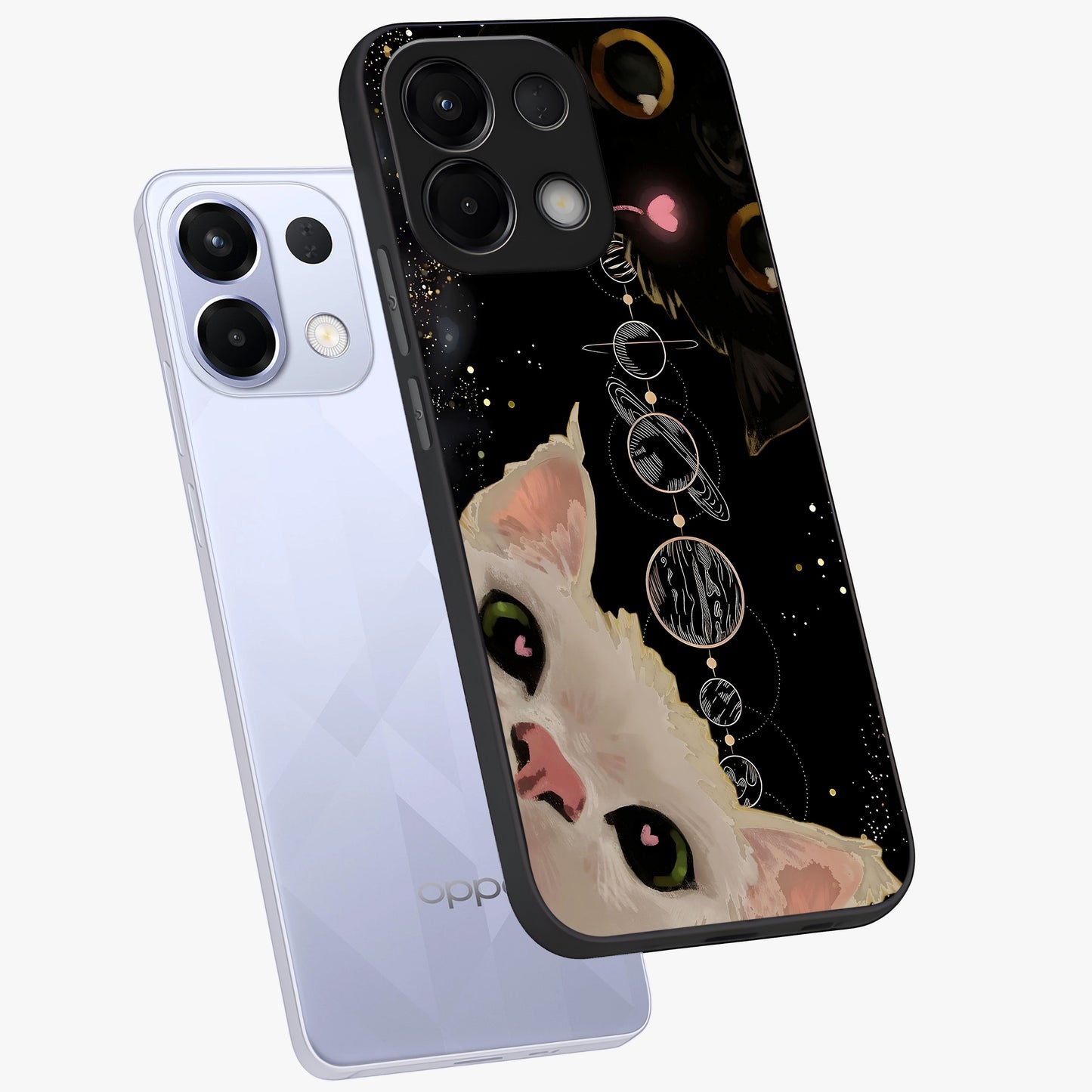 Galactic Cat Glass Case displayed in angled mockup highlighting celestial feline illustration with galaxy aesthetic style.