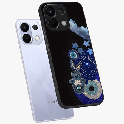Galactic Charm Cluster Glass Case displayed in angled mockup highlighting luminous galaxy inspired design with dreamy aesthetic.