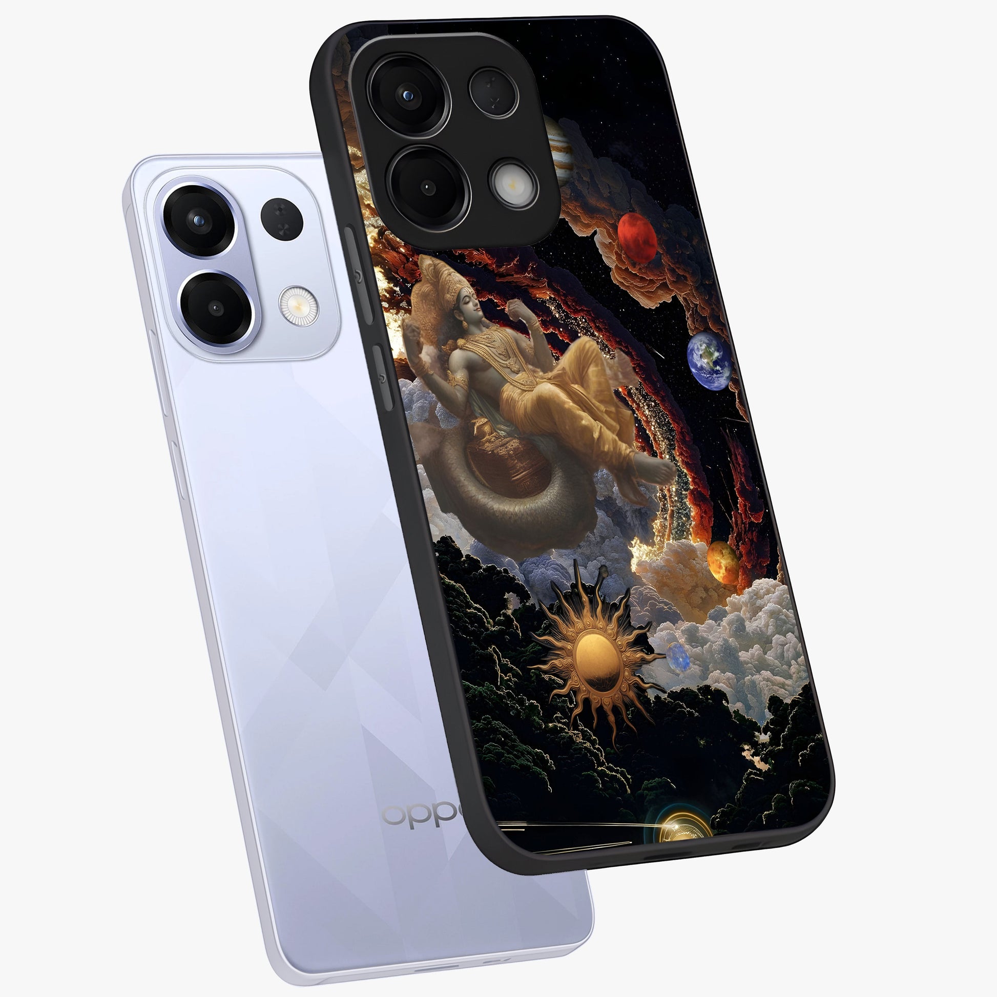 Galactic Divine God Glass Case displayed in angled mockup highlighting powerful celestial deity illustration with galactic aesthetic.