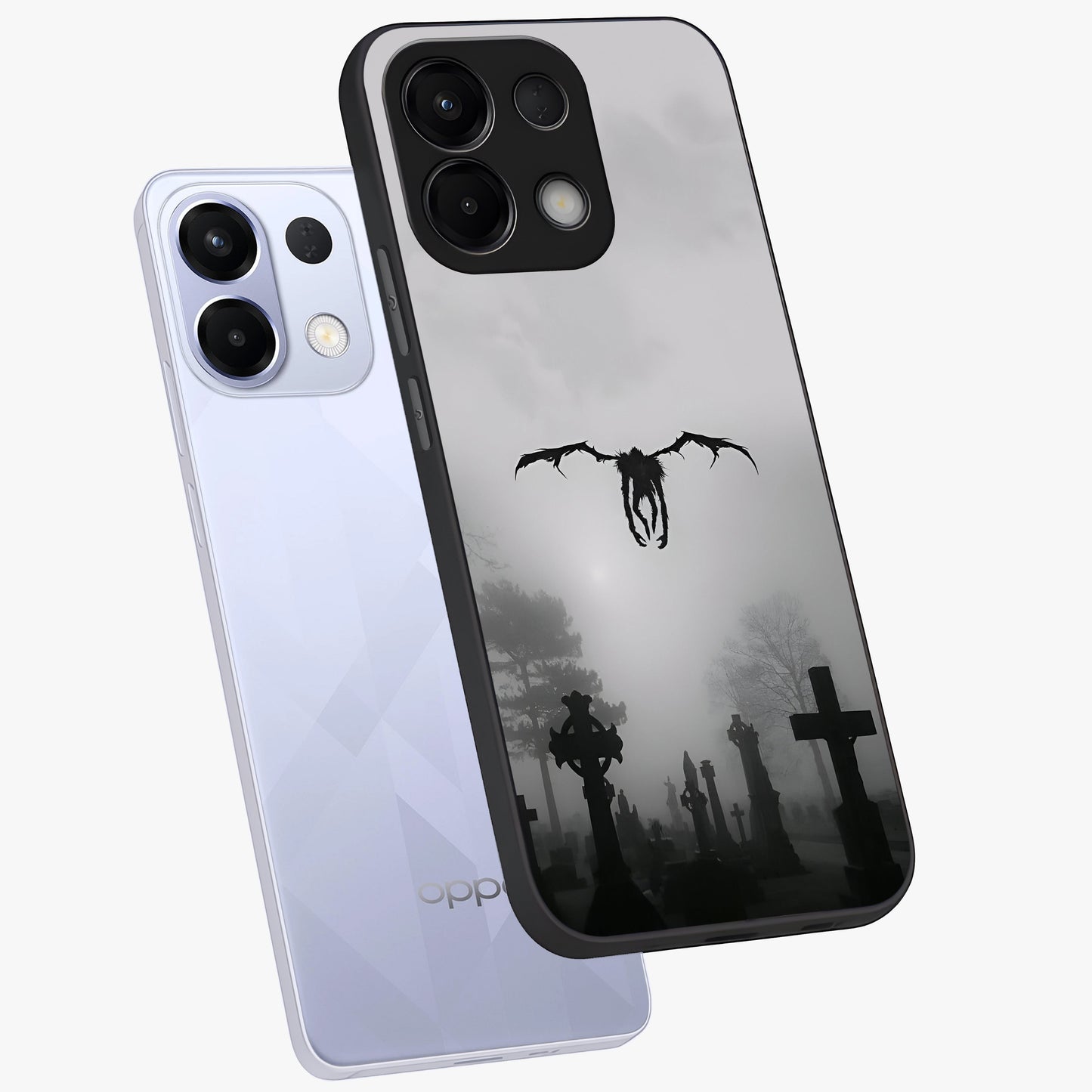 Graveyard Shadow Descent Glass Case displayed in angled mockup highlighting eerie shadow illustration with gothic aesthetic.