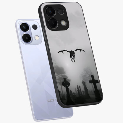Graveyard Shadow Descent Glass Case displayed in angled mockup highlighting eerie shadow illustration with gothic aesthetic.
