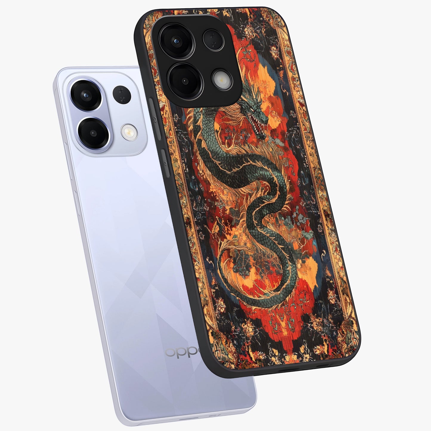 Inferno Dragon Soul Glass Case displayed in angled mockup highlighting powerful dragon illustration with inferno aesthetic.