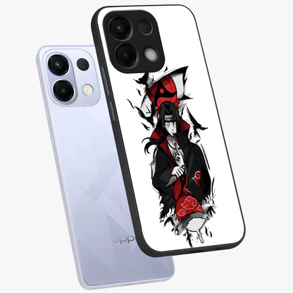 Itachi Limited Edition Naruto Anime Glass Case displayed in angled mockup highlighting dramatic anime illustration with bold action aesthetic.