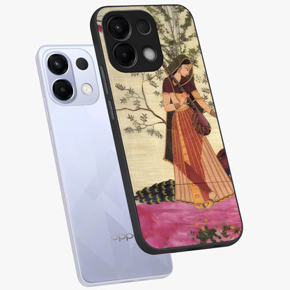 Lady With Veena Art Glass Case displayed in angled mockup highlighting graceful musical illustration with cultural artistic aesthetic.
