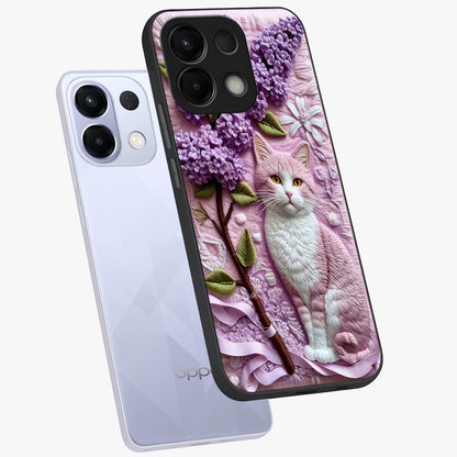 Lavender Cat Whimsy Glass Case displayed in angled mockup highlighting playful feline illustration with pastel lavender aesthetic.