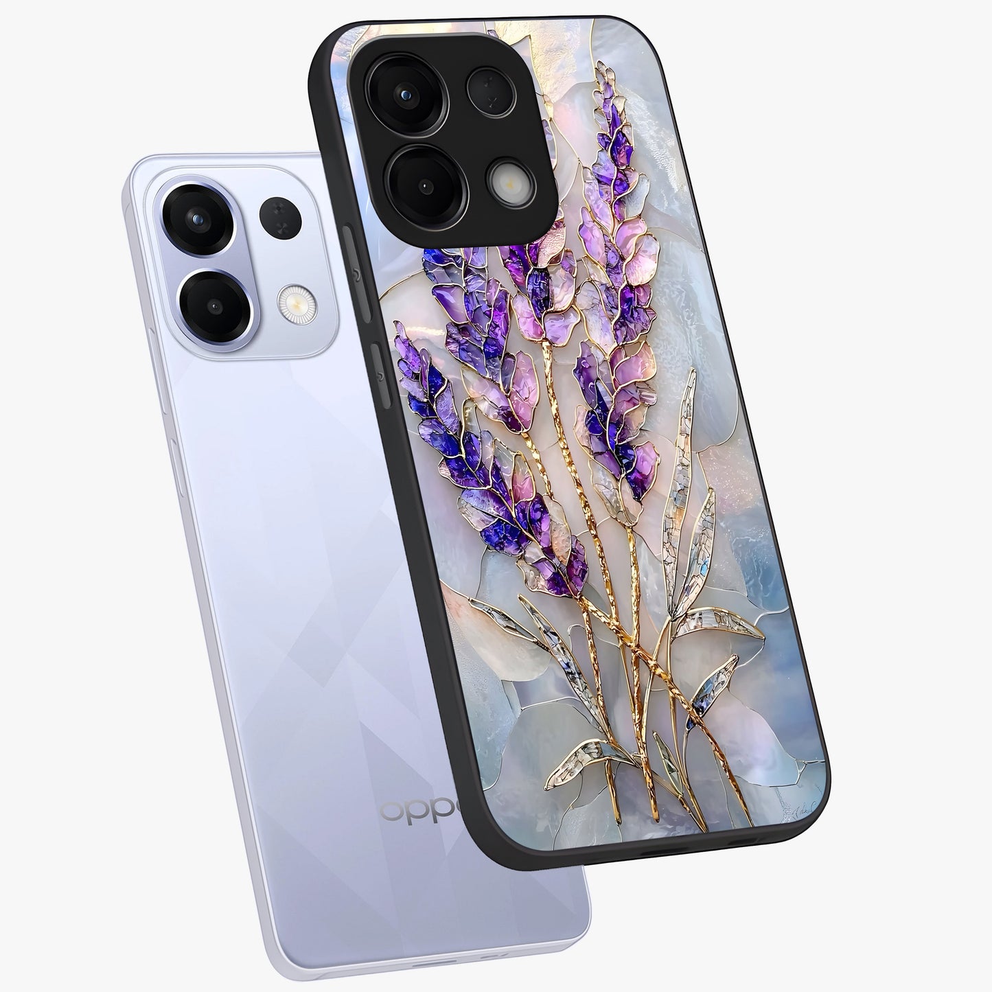 Lavender Dream Glow Glass Case displayed in angled mockup highlighting dreamy purple glow design with soft artistic style.