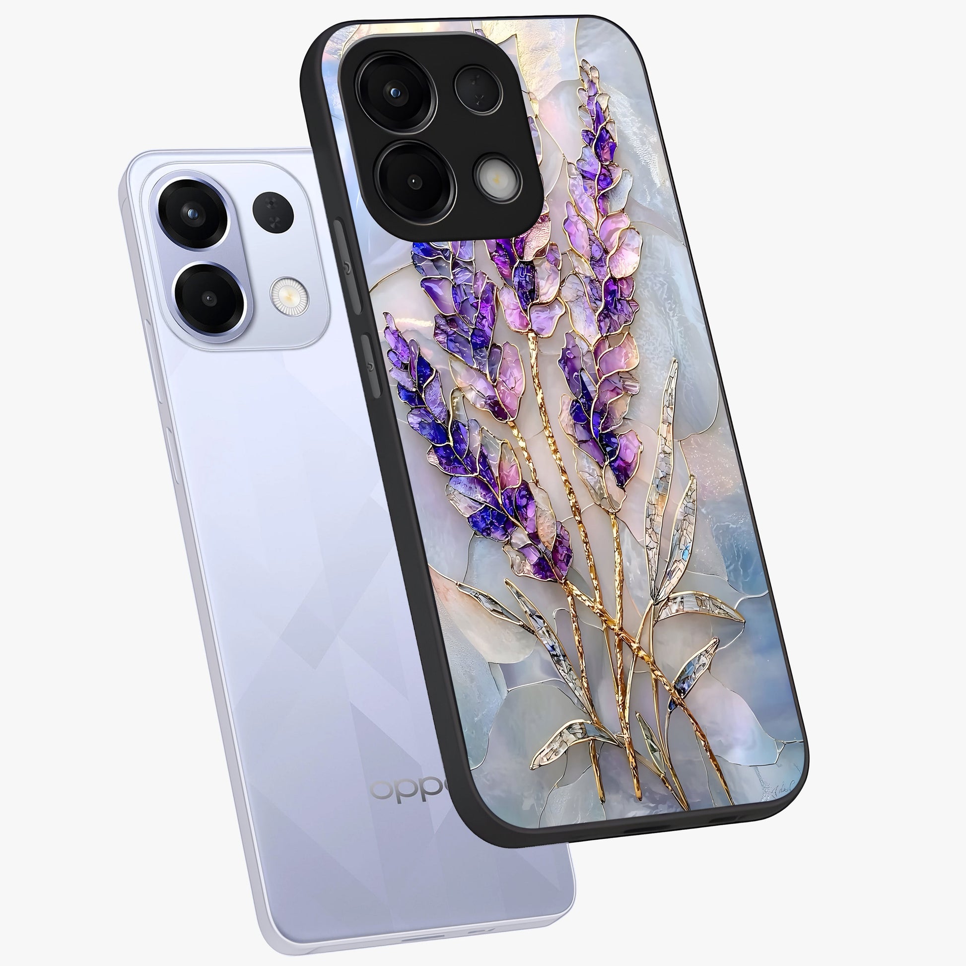 Lavender Dream Glow Glass Case displayed in angled mockup highlighting dreamy purple glow design with soft artistic style.