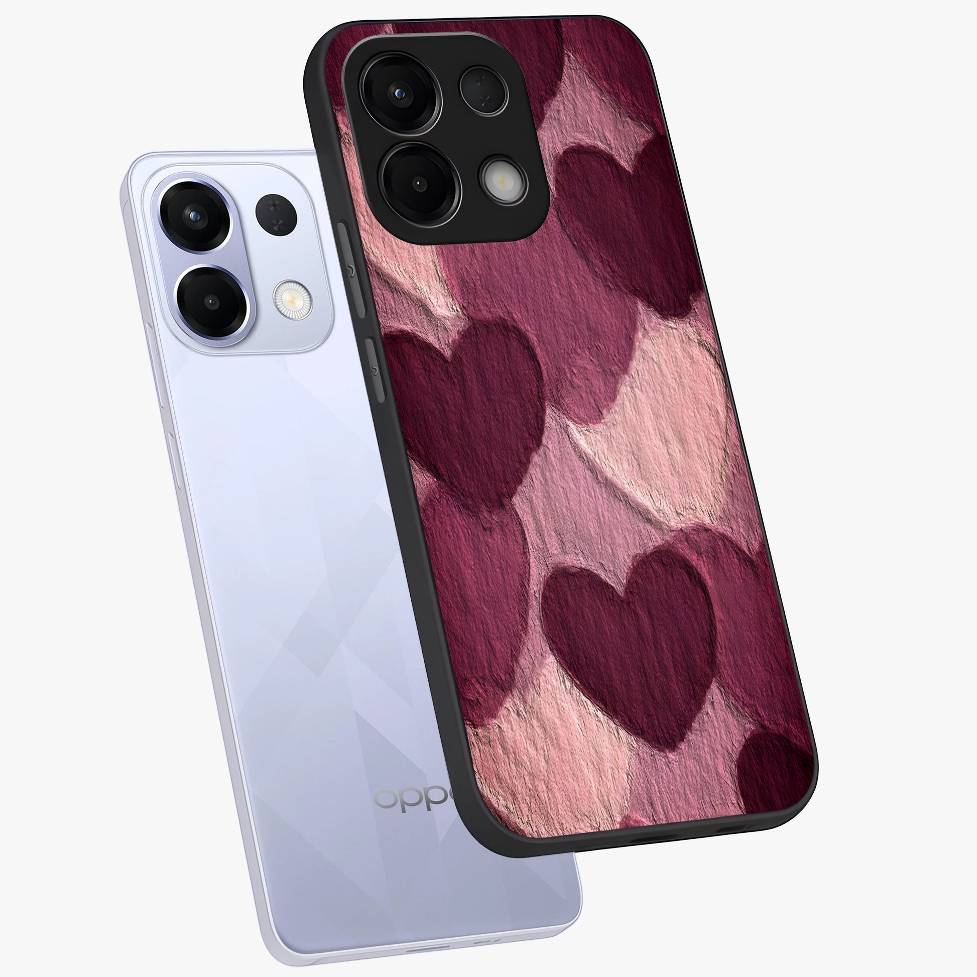 Layered Paper Hearts Glass Case displayed in angled mockup highlighting creative paper craft heart design with romantic aesthetic.