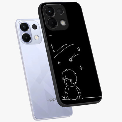 Line Art Boy With Shooting Stars Glass Case displayed in angled mockup highlighting elegant line art design with dreamy star aesthetic.