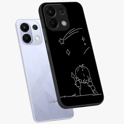 Line Art Girl With Shooting Stars Glass Case displayed in angled mockup highlighting elegant line art design with dreamy star aesthetic.