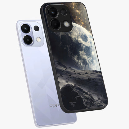 Lunar Horizon Glow Glass Case displayed in angled mockup highlighting celestial moon design with dreamy night aesthetic.