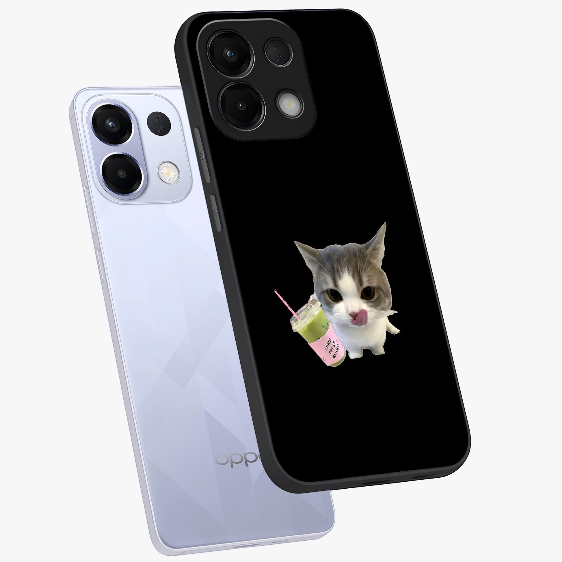 Matcha Cat Style Glass Case displayed in angled mockup highlighting playful feline design with pastel matcha aesthetic.