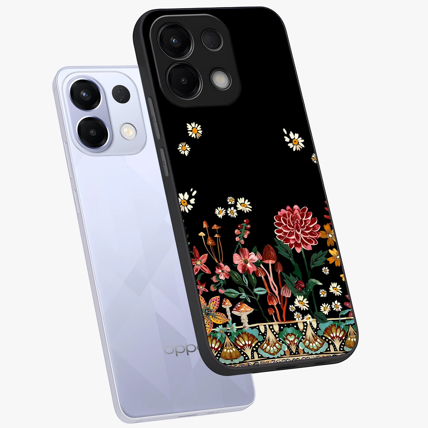 Midnight Bloom Pattern Glass Case displayed in angled mockup highlighting elegant flower design with midnight aesthetic style.