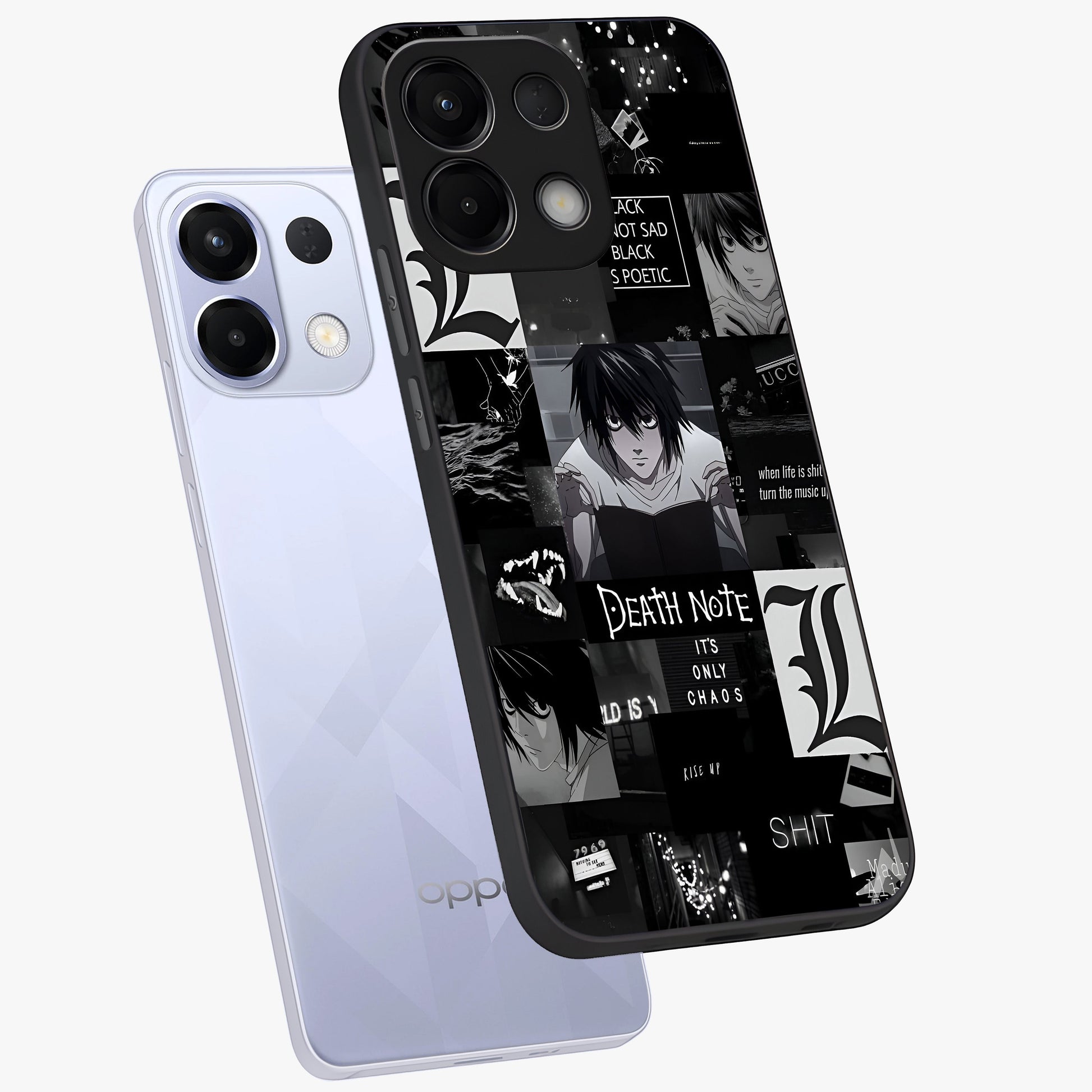 Midnight Chaos Mind Glass Case displayed in angled mockup highlighting chaotic artistic design with dramatic midnight aesthetic.