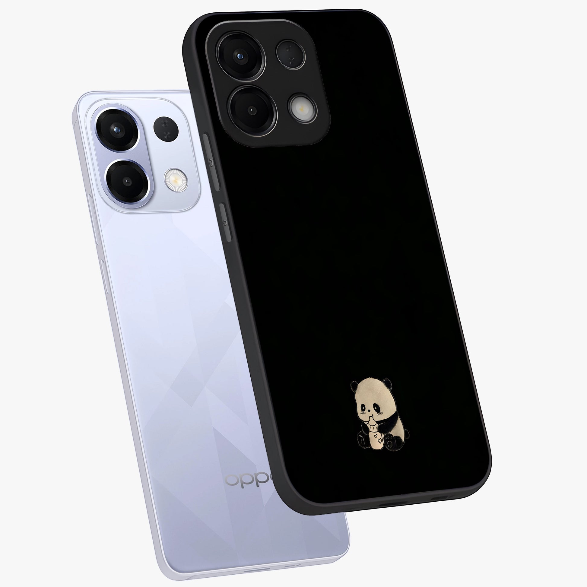 Midnight Panda Love Glass Case displayed in angled mockup highlighting adorable panda illustration with midnight aesthetic.