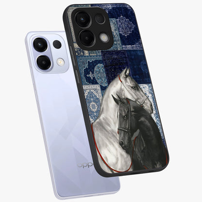 Midnight Stallion Blues Glass Case displayed in angled mockup highlighting powerful stallion illustration with deep midnight tones.
