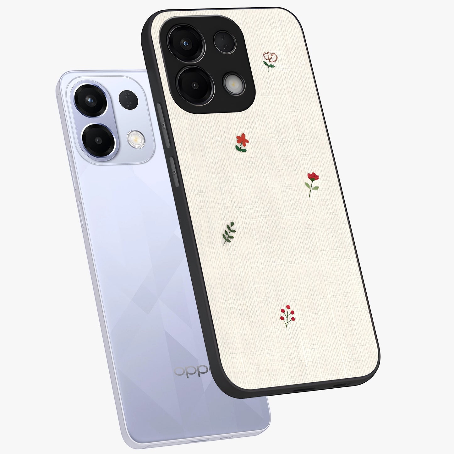 Minimalistic Blue With White Flower Pattern Glass Case displayed in angled mockup highlighting simple floral design with minimal aesthetic.