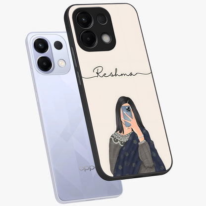 Mirror Mood Muse With Custom Name Glass Case displayed in angled mockup highlighting aesthetic mirror inspired design with custom name feature.