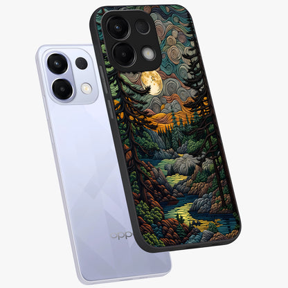 Moonlight Forest Dream Glass Case displayed in angled mockup highlighting dreamy forest design with glowing moon aesthetic.