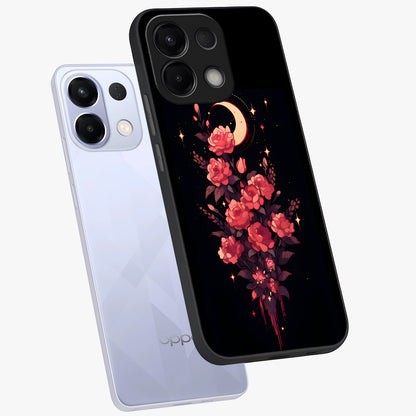 Moonlit Floral Elegance Glass Case displayed in angled mockup highlighting graceful flower design with soft moonlight aesthetic.