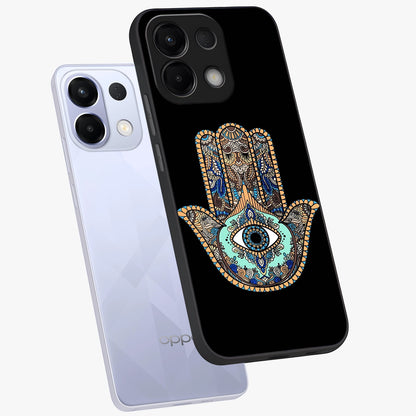 Mystic Hamsa Eye Glass Case displayed in angled mockup highlighting spiritual hamsa symbol with mystical aesthetic style.