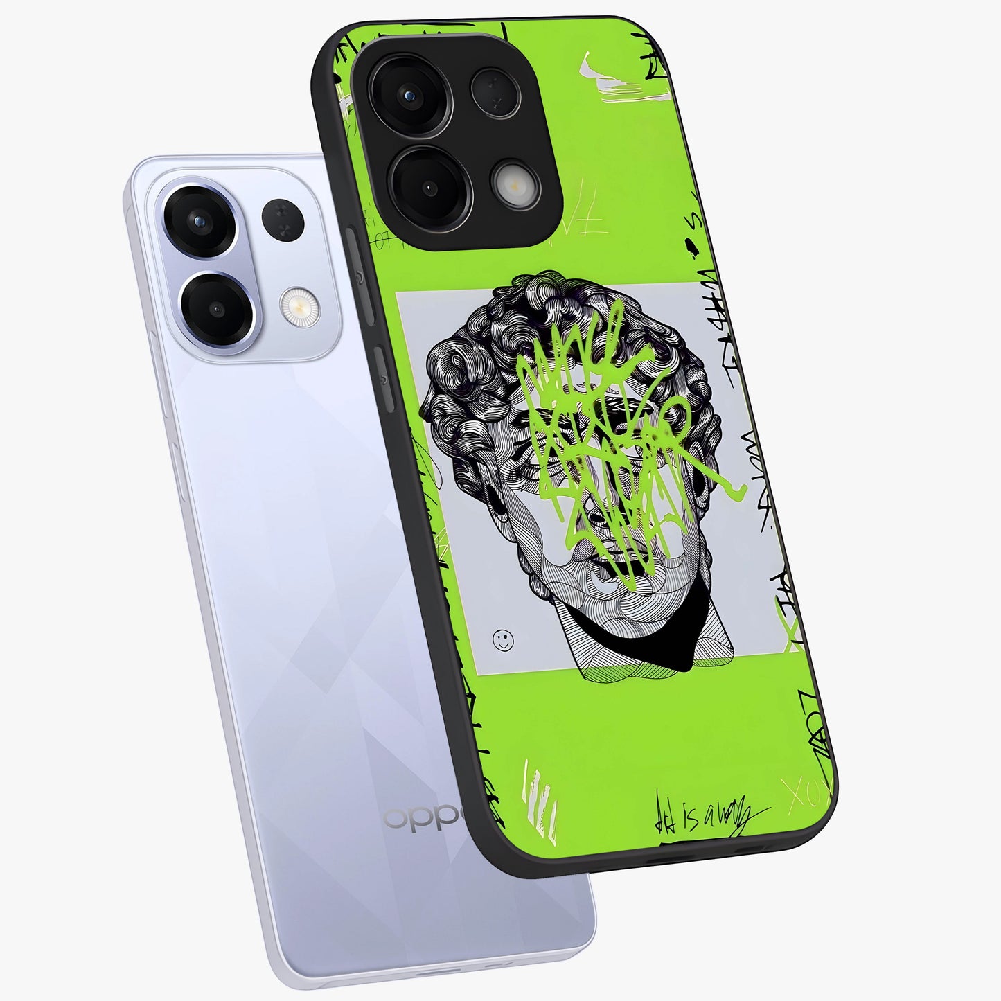 Neo Graffiti Rebellion Glass Case displayed in angled mockup highlighting urban street art design with rebellious aesthetic.