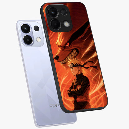 Nine Tails Legacy Glass Case displayed in angled mockup highlighting dynamic anime beast illustration with bold mystical aesthetic.
