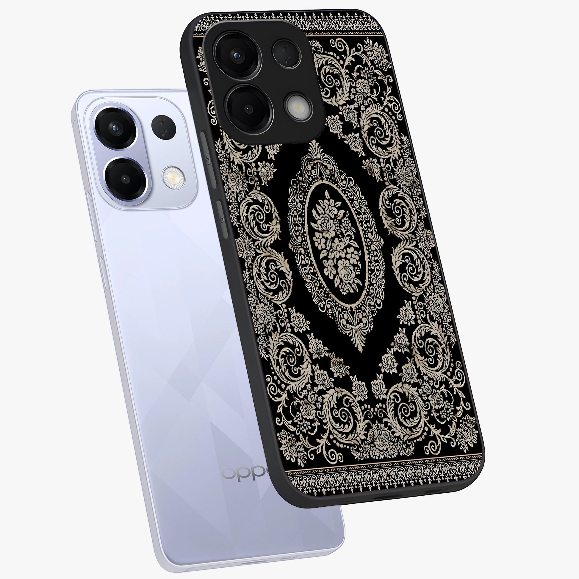 Noir Bloom Elegance Glass Case displayed in angled mockup highlighting refined flower design with stylish noir aesthetic.
