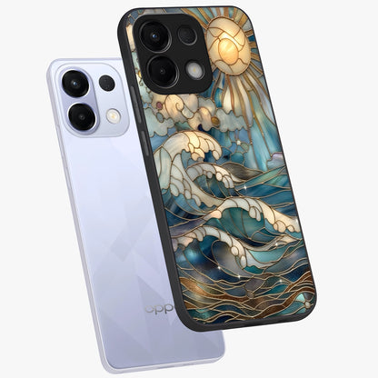 Oceanic Stained Printed Glass Case displayed in angled mockup highlighting colorful aquatic design with artistic aesthetic style.