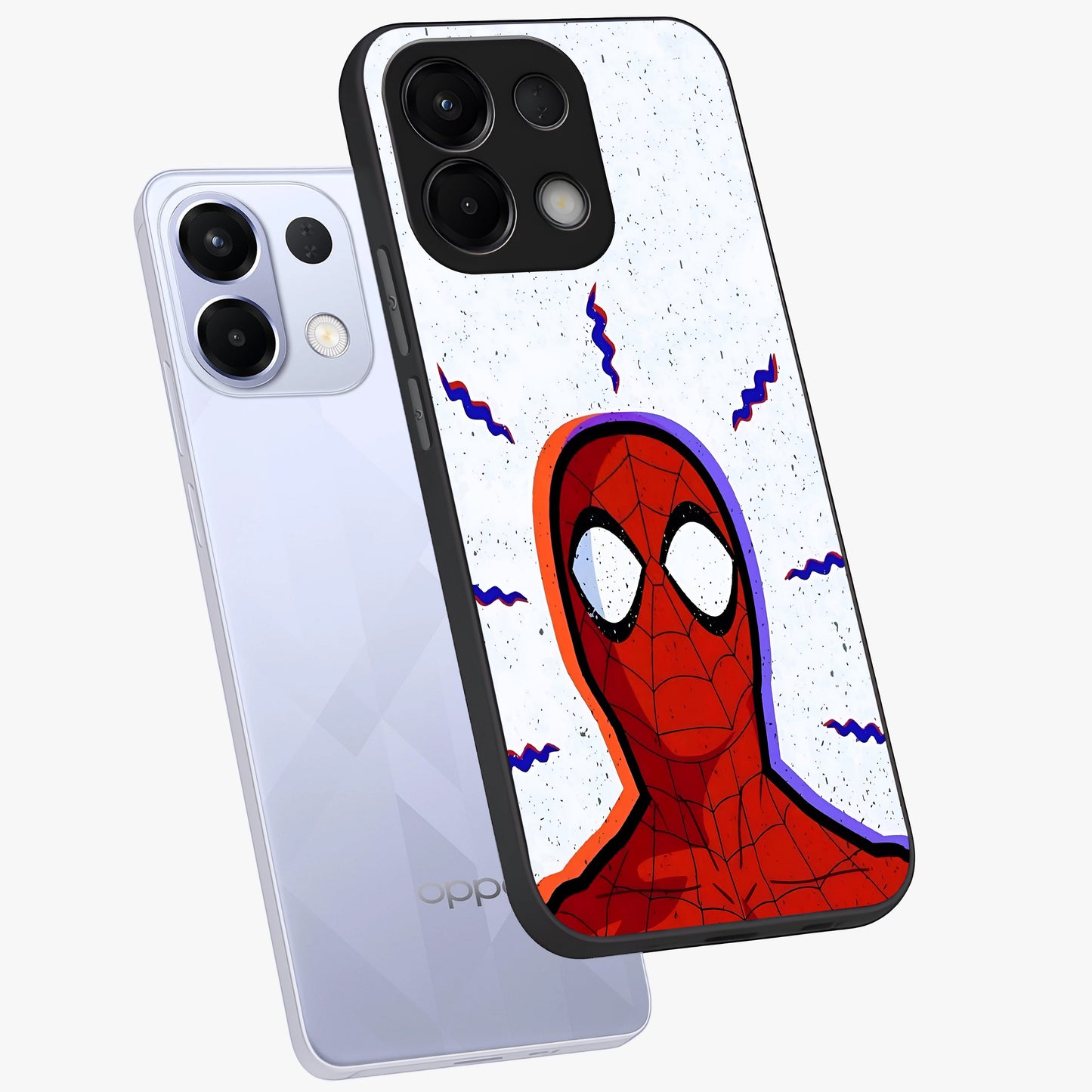 Omg Spiderman Glass Case displayed in angled mockup highlighting dynamic hero illustration with action comic aesthetic.
