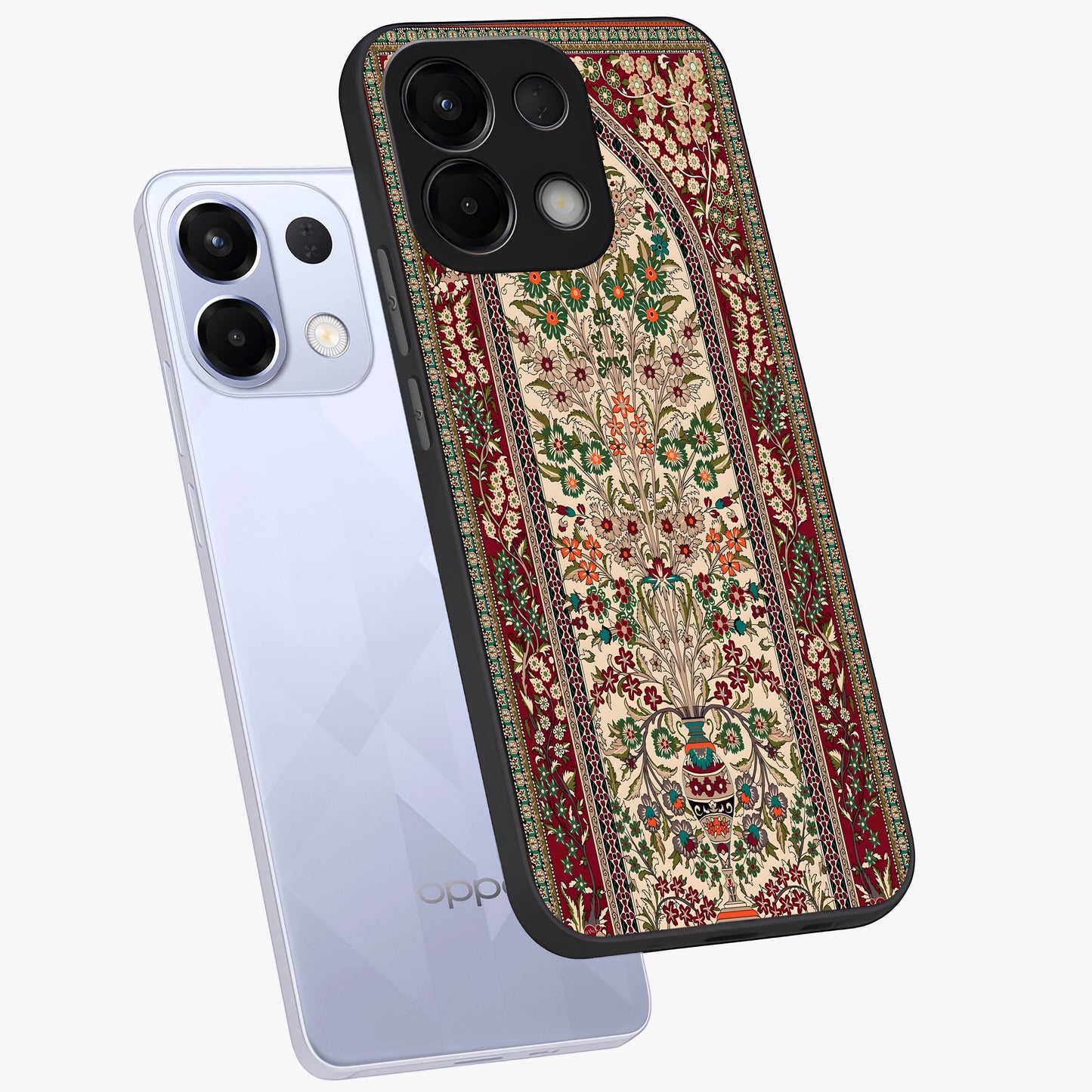Persian Inspired Glass Case displayed in angled mockup highlighting intricate traditional design with elegant cultural aesthetic.
