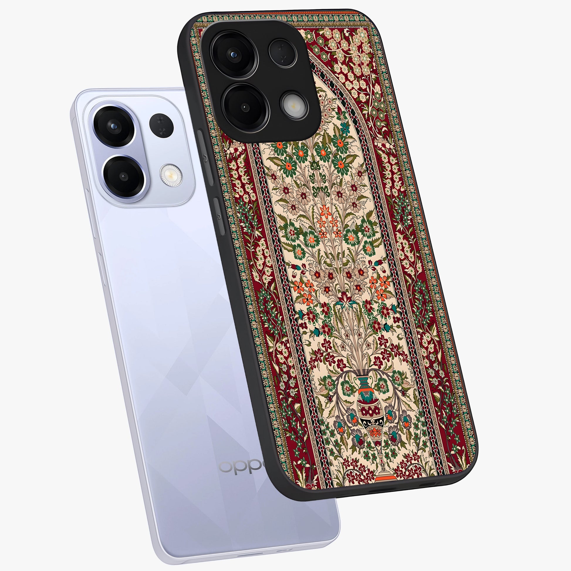 Persian Inspired Glass Case displayed in angled mockup highlighting intricate traditional design with elegant cultural aesthetic.
