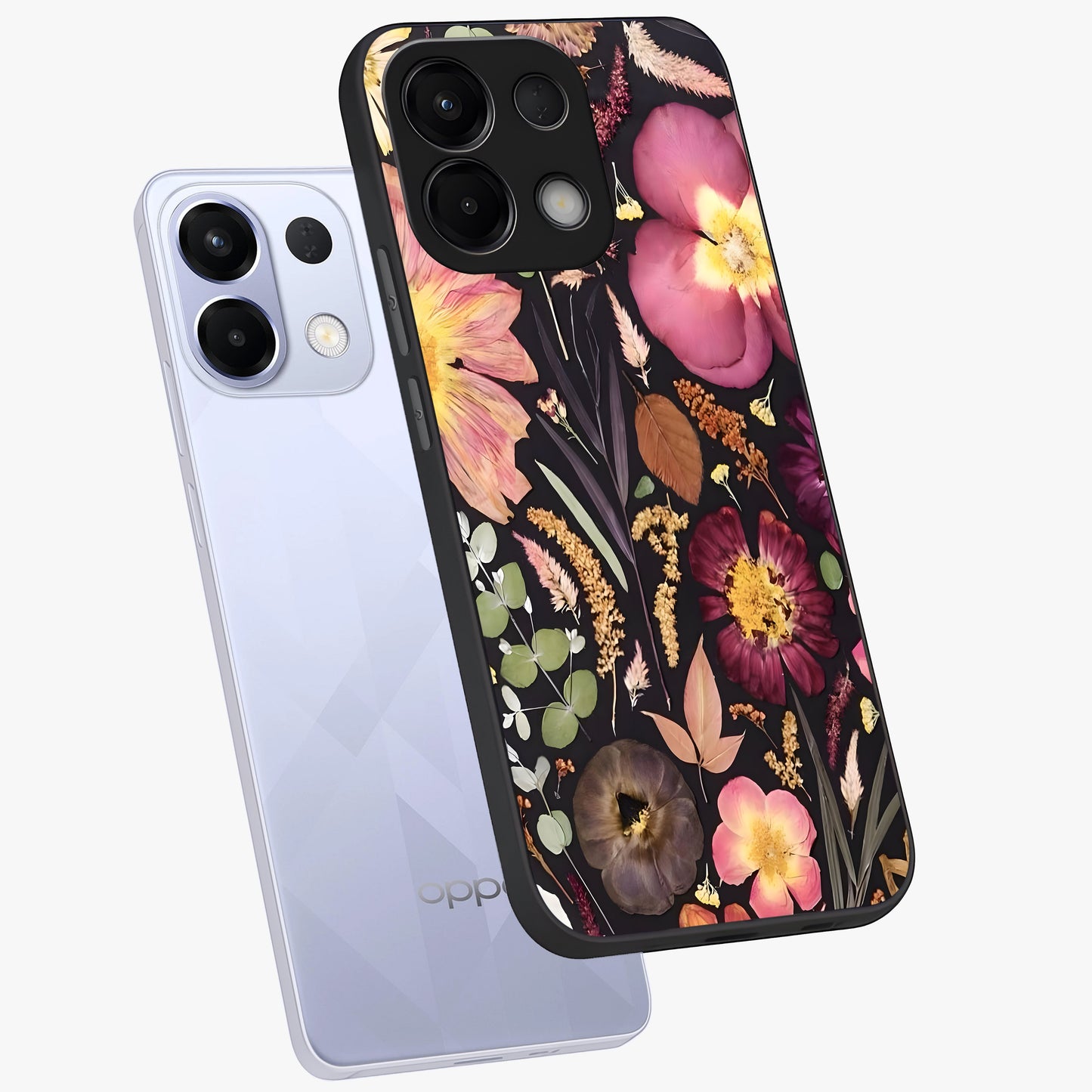 Petal Dream Tapestry Glass Case displayed in angled mockup highlighting decorative petal pattern with elegant botanical aesthetic.