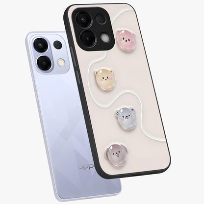 Puffy Face Parade Glass Case displayed in angled mockup highlighting playful cartoon face design with fun aesthetic.
