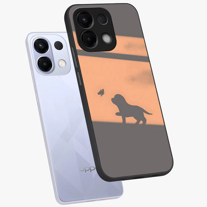 Puppy Shadow Art Glass Case displayed in angled mockup highlighting playful dog illustration with artistic shadow aesthetic.
