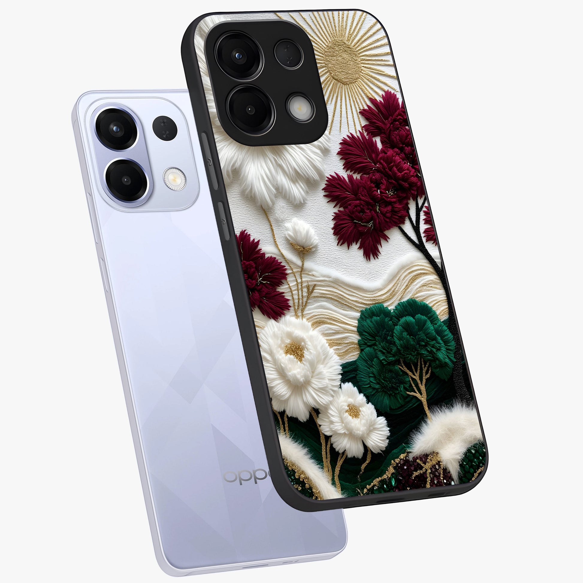 Radiant Bloom Elegance Glass Case displayed in angled mockup highlighting graceful floral design with radiant aesthetic style.