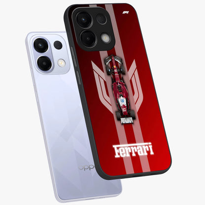 Red Ferrari F1 Vertical Glass Case displayed in angled mockup highlighting high speed racing design with bold automotive aesthetic.