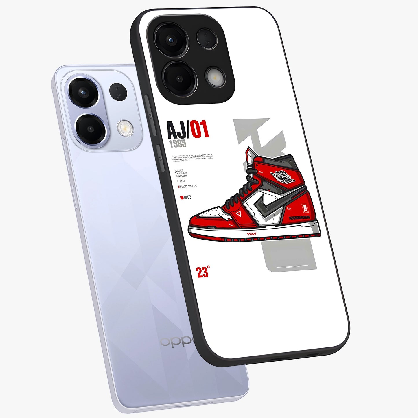 Retro Sneaker Blueprint Glass Case displayed in angled mockup highlighting detailed shoe design with sporty retro aesthetic.