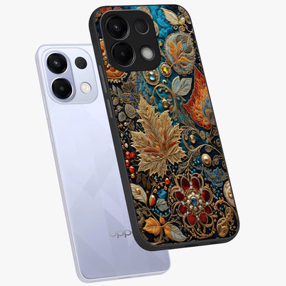 Royal Jewel Garden Glass Case displayed in angled mockup highlighting vibrant jewel inspired floral design with elegant aesthetic.