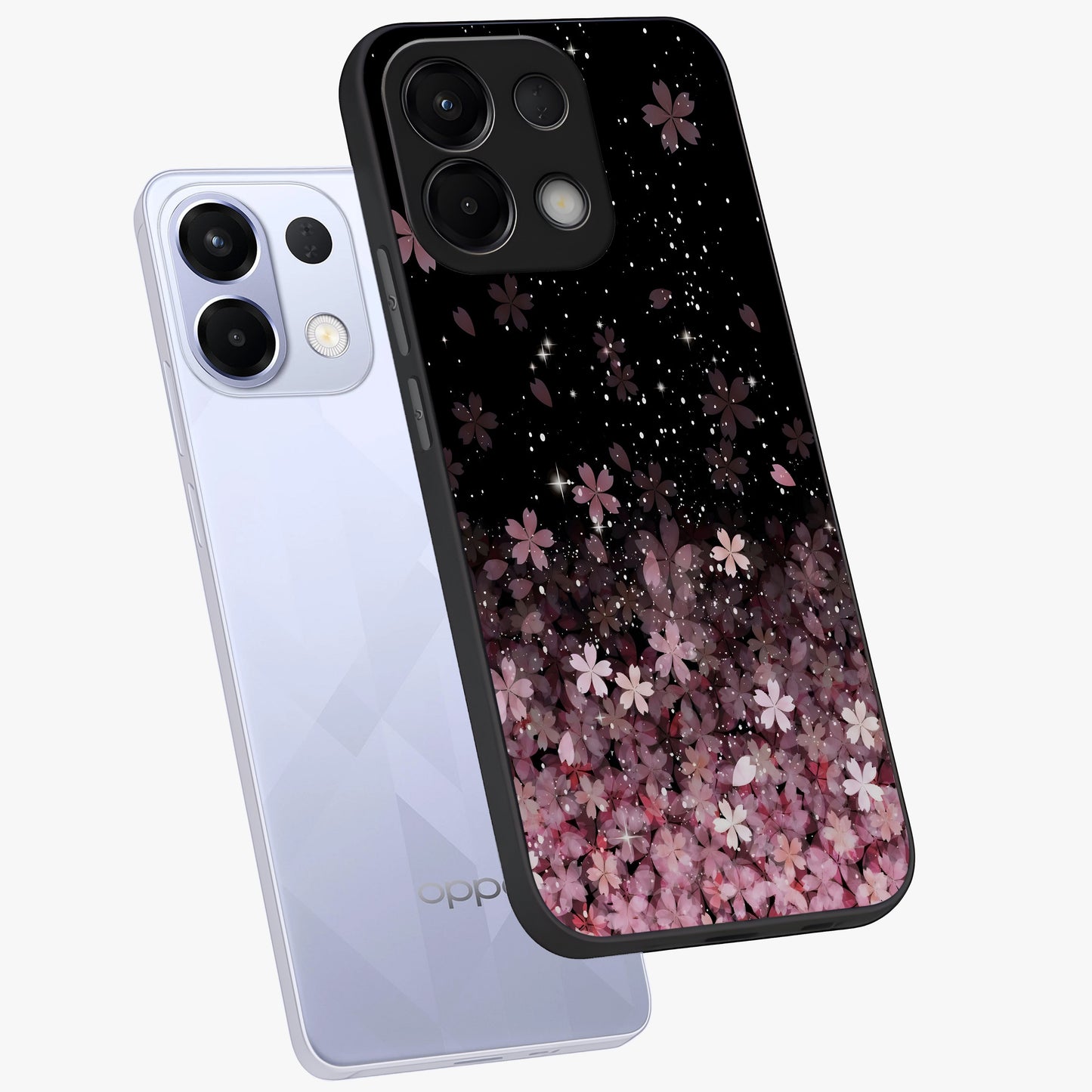 Small Starry Flowers Glass Case displayed in angled mockup highlighting tiny flower pattern with celestial aesthetic style.