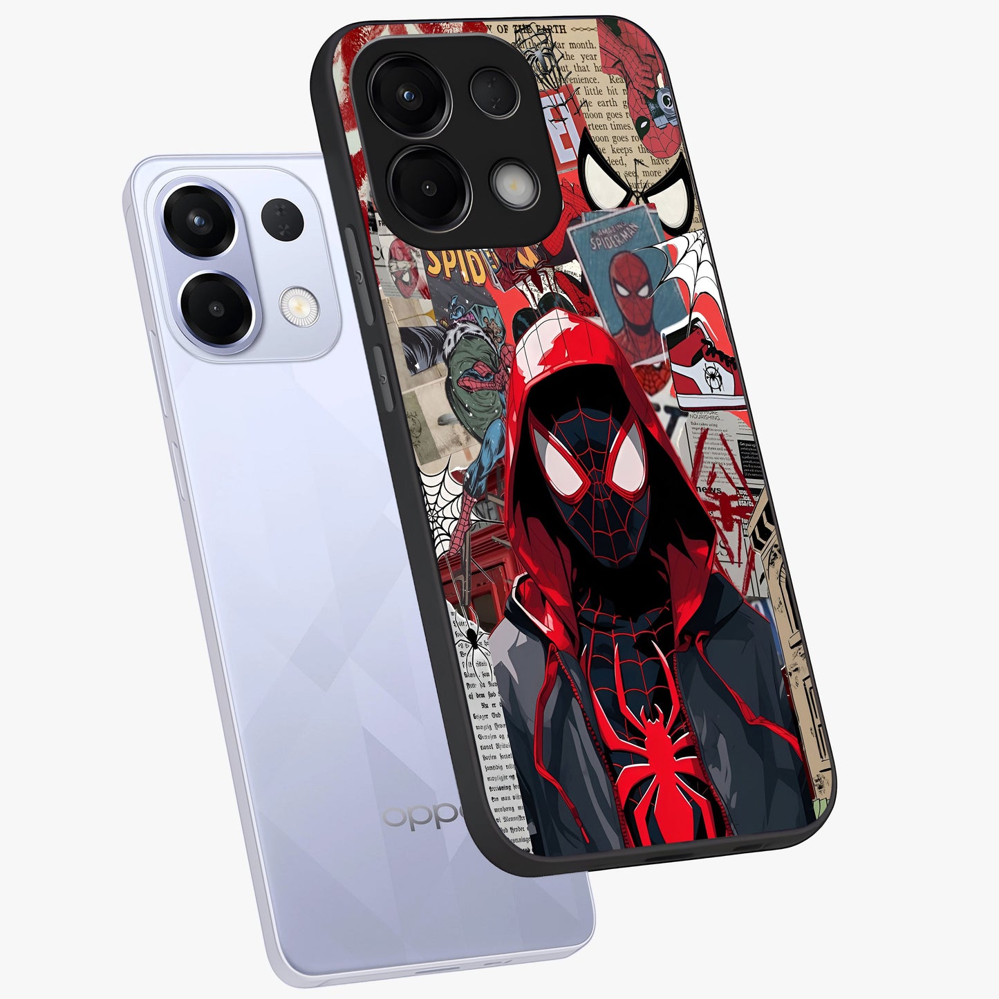Spider Collage Street Glass Case displayed in angled mockup highlighting dynamic street style collage design with comic aesthetic.
