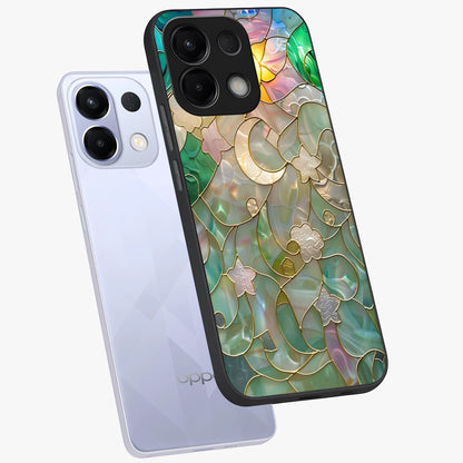 Stained Sunrise Glow Glass Case displayed in angled mockup highlighting radiant sunrise design with artistic aesthetic style.