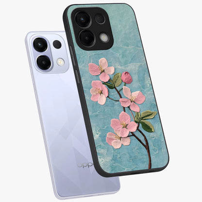Threaded Blossom Breeze Glass Case displayed in angled mockup highlighting elegant floral design with soft aesthetic style.