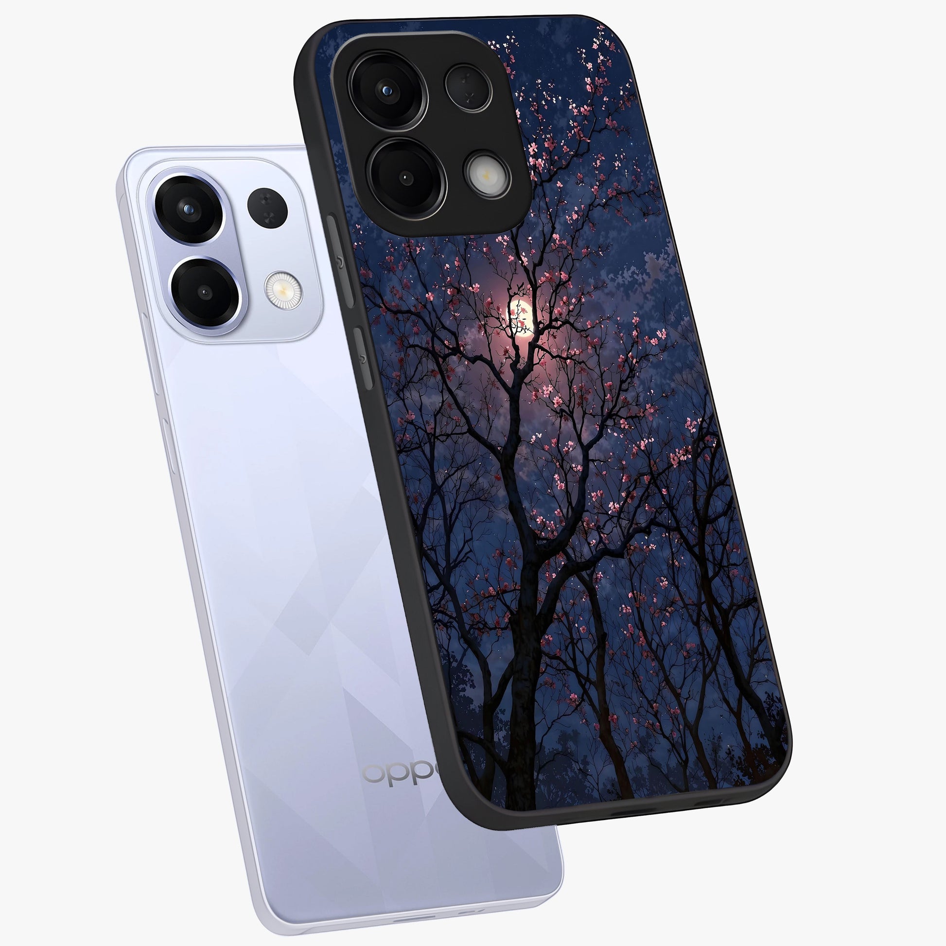 Twilight Sakura Serenade Glass Case displayed in angled mockup highlighting delicate sakura flower design with dreamy aesthetic.