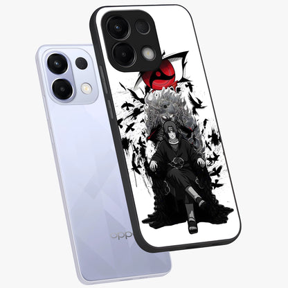 Uchiha Shadow Throne Glass Case displayed in angled mockup highlighting glowing aquatic design with celestial aesthetic.