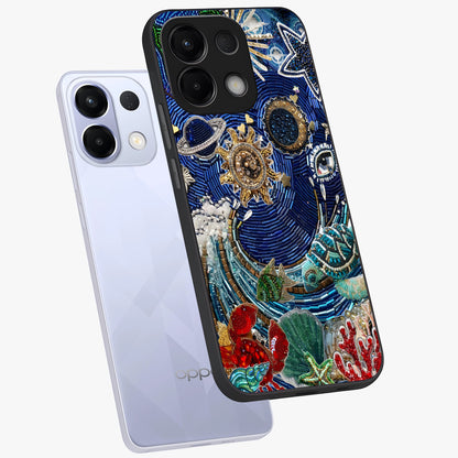 Universe Underwater Spark Glass Case displayed in angled mockup highlighting glowing aquatic design with celestial aesthetic.