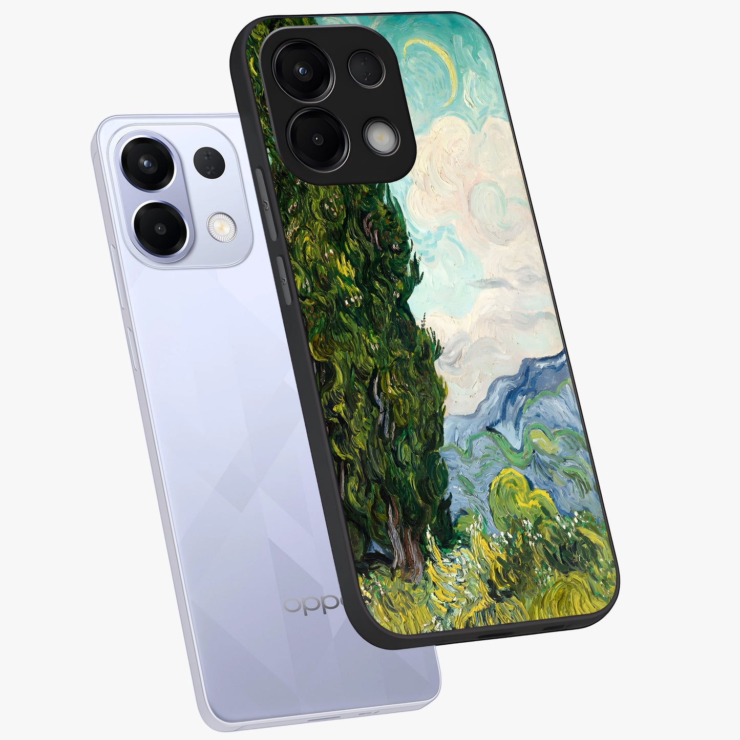 Van Gogh Vintage Art Glass Case displayed in angled mockup highlighting textured brushstroke design with classic aesthetic.