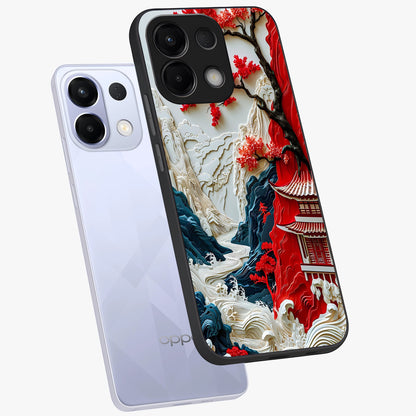 Whispers Of Sakura Waves Glass Case displayed in angled mockup highlighting flowing sakura design with soft floral aesthetic.