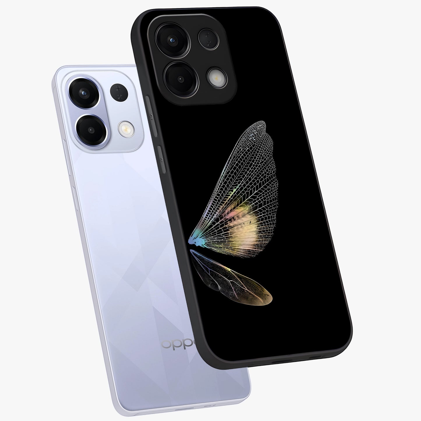Whispers Of Wings Glass Case displayed in angled mockup highlighting soft feather design with celestial aesthetic style.